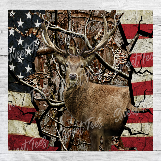 Deer American Flag Hunting Tumbler Sublimation Transfer
