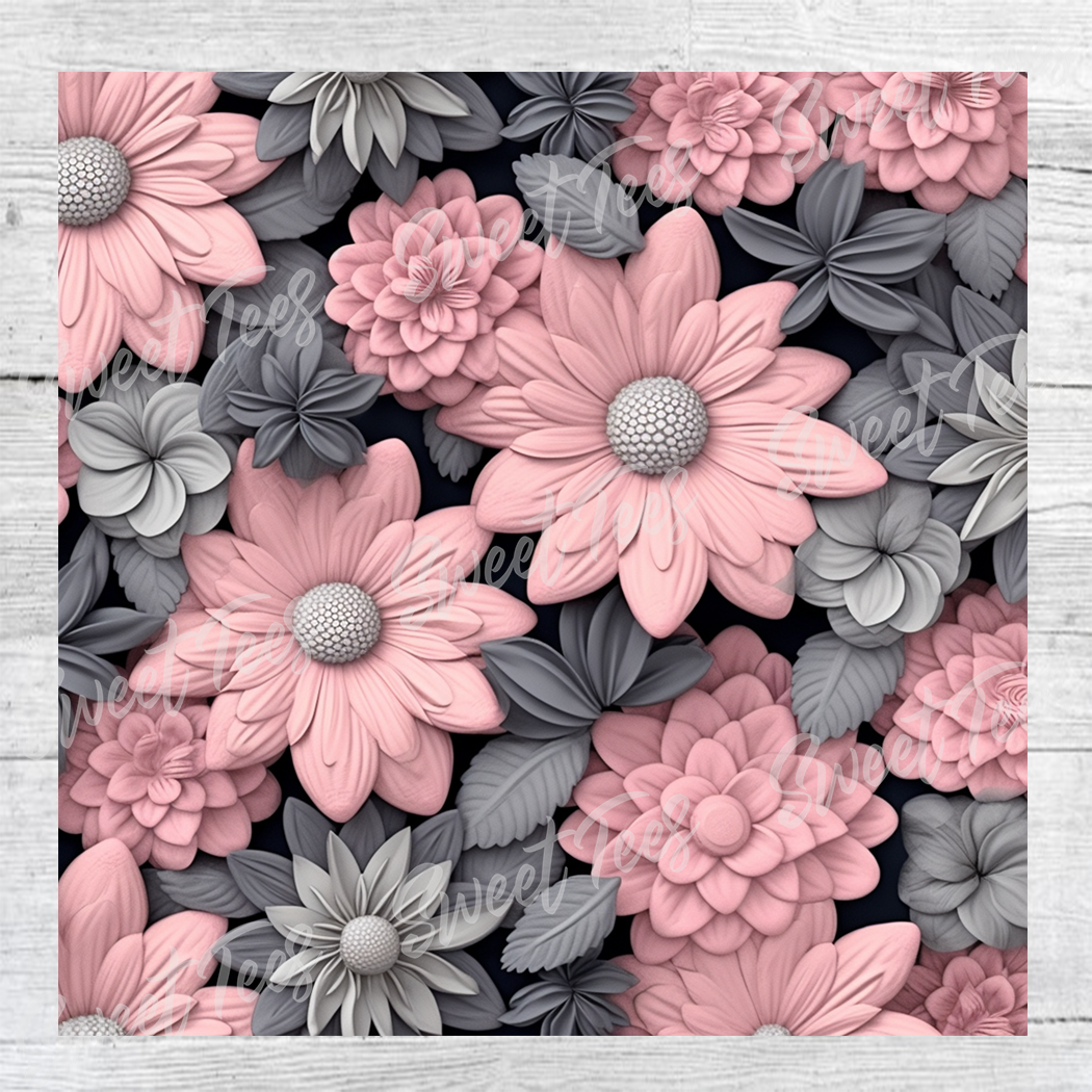 3D Flowers Pink and Grey Sublimation Tumbler 20oz 30oz