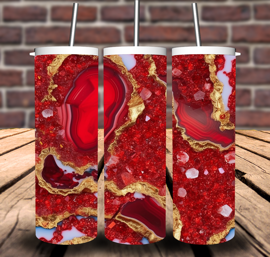 Geode Marble Swirl Red Gold Sublimation Tumbler 20oz 30oz